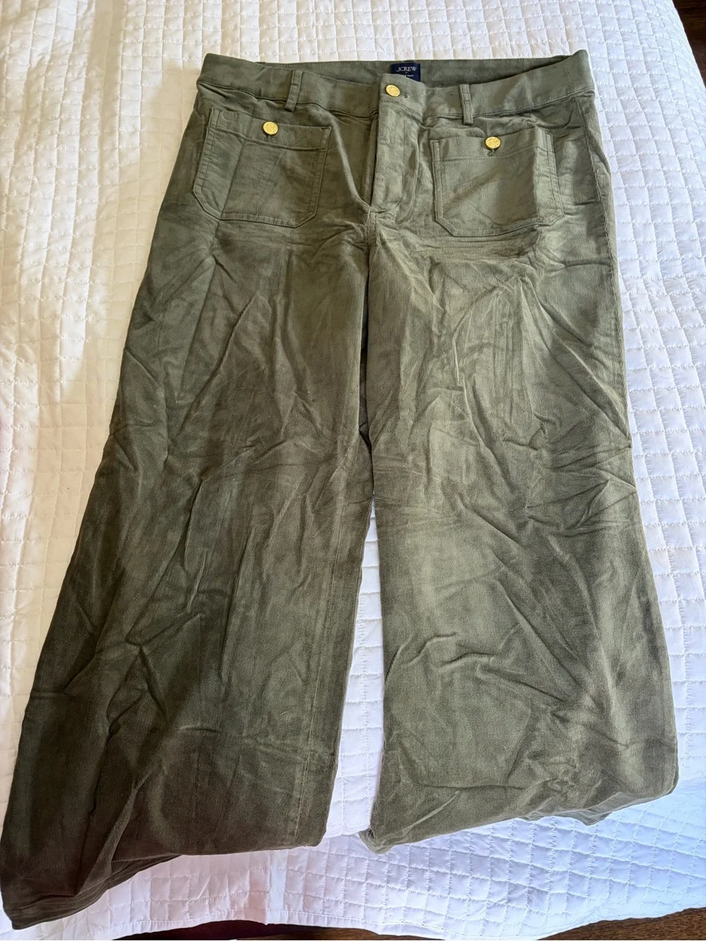 J. Crew Olive Green Corduroy Wide-Leg Pants